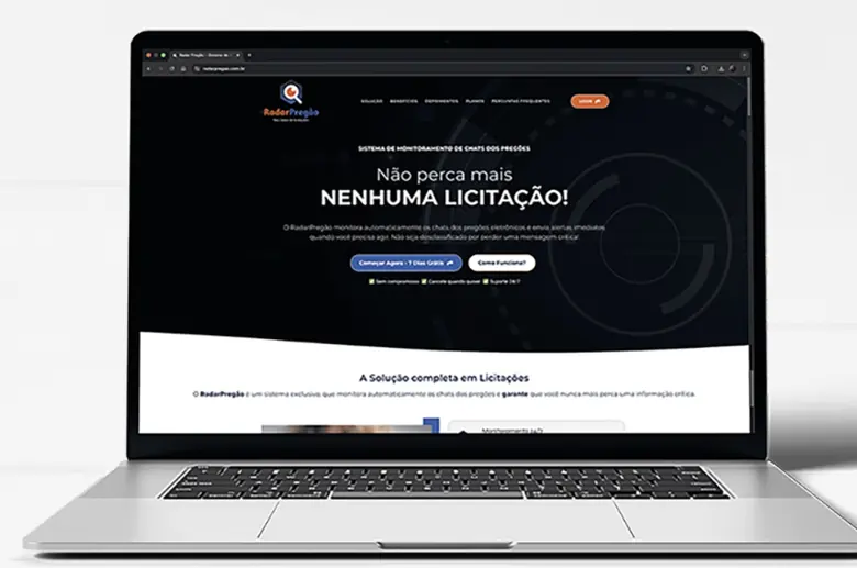 Radar Pregão aberto no notebook